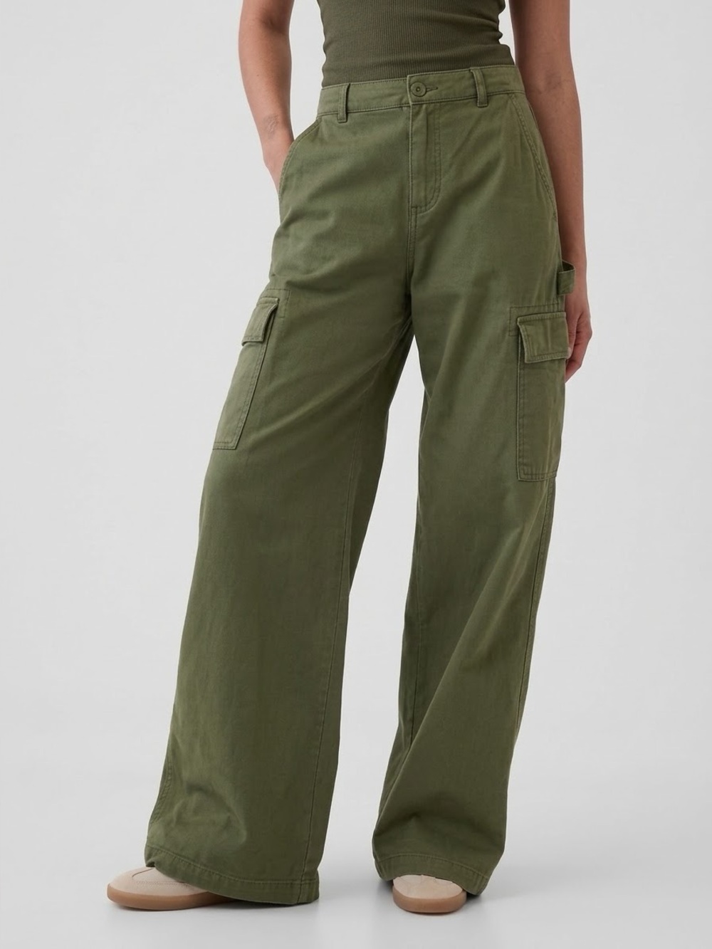 Gap Baggy Cargo Pants Wide Leg Carpenter Army Green Utility Y2K Grunge Women’s 4